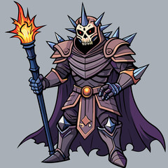 Dark Skeleton Mage Warrior with Spiked Armor and Magical Staff
