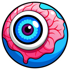 Colorful Cartoon Eyeball with Blue Sclera and Pink Iris Illustration