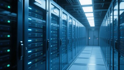 Modern Data Center with Rows of Server Racks