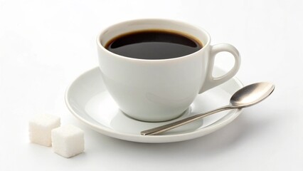 A Delicious Cup of Coffee with Sugar Cubes and a Spoon