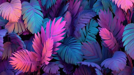 Vibrant, neon-hued tropical leaves