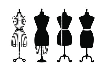Black silhouette dress forms with measuring tapes mannequin tailor dummy
