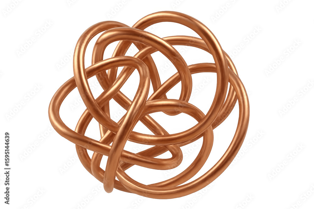 Poster intricate copper wires intertwining to form a complex knot, isolated on a transparent background, cr