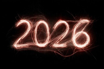 Year 2026 in sparkling, light trails