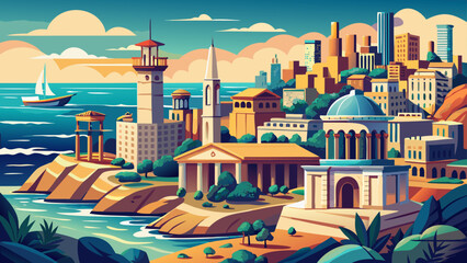 Beirut, Lebanon – Mediterranean charm and cultural resilience meet among Roman ruins and sea views. A layered, emotive city ideal for deep vector storytelling.