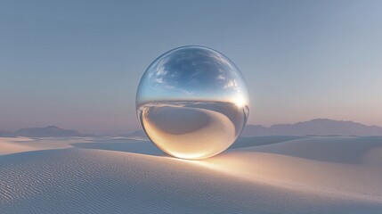 Glass Sphere in Desert Landscape at Sunset