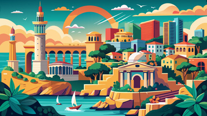 Beirut, Lebanon – Mediterranean charm and cultural resilience meet among Roman ruins and sea views. A layered, emotive city ideal for deep vector storytelling.