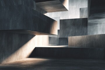 Abstract concrete blocks, light beam