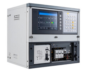 Fototapeta premium Multi-Language Programmable Logic Controller with Digital Display, isolated on transparent background