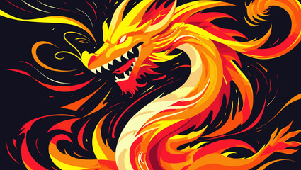 Dynamic illustration of a fiery dragon with vibrant colors and swirling flames for fantasy art