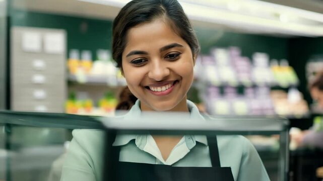 Smiling female worker in store