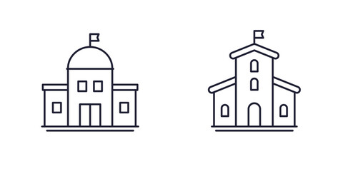 town hall icons, municipal buildings line design on white