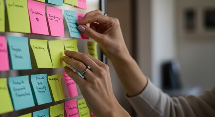 Woman Planning Project With Sticky Notes Organized