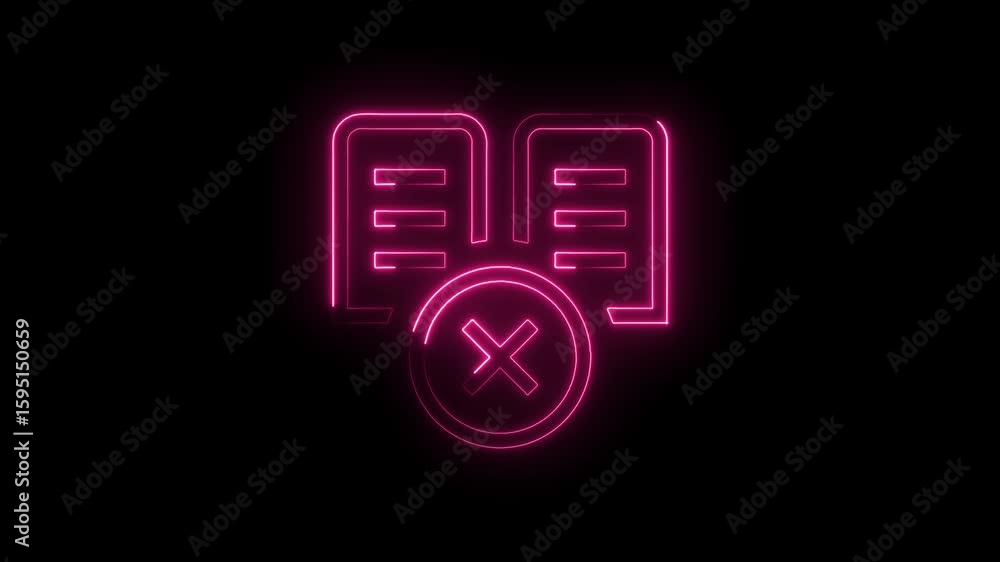 Aufkleber glowing neon pink open book icon with a red cross symbol signifying rejection or error on a transpar