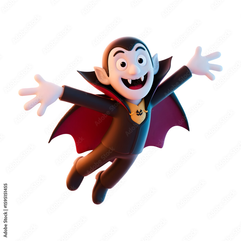 Poster 3d rendered cartoon vampire character with open arms and fangs isolated on transparent background