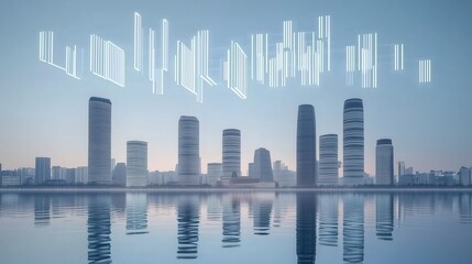 City Skyline with Data Visualization Overlay