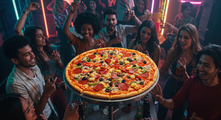 Pizza party nightlife diverse celebration