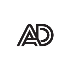 A creative minimalist " AD" letter logo design with black and white color.