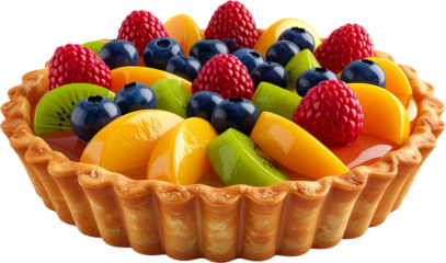 3D fruit tart icon isolated on transparent background. PNG