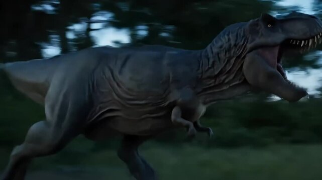 Cinematic Tyrannosaurus Rex Attack in Ancient Wilderness - AI Generated
