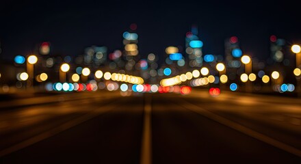 Abstract blurred cityscape at night with bokeh lights and street view