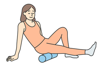 Woman Using Foam Roller Exercise
An illustration of a woman performing myofascial release with a foam roller on her calf. Ideal for fitness guides, stretching tutorials, and health-related content.
