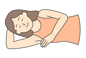 Obraz premium Woman Resting with Hand Underarm An illustration of a woman lying on her side with one hand placed under her arm, appearing relaxed. Suitable for wellness, body care, or rest-related content.