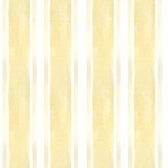 Yellow stripes background. Seamless watercolor pattern with vertical hand drawn stripe, line for wallpapers, textile, bed linen prints, fabric texture, kitchen decor