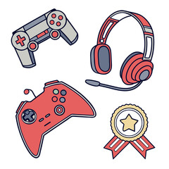 Gaming controllers and headset isolated on white background