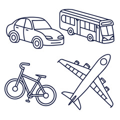 Naklejka premium Line art illustration of transportation vehicles isolated on white background