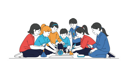 Children collaborating together in a group activity learning and developing skills through interactive play and shared experiences