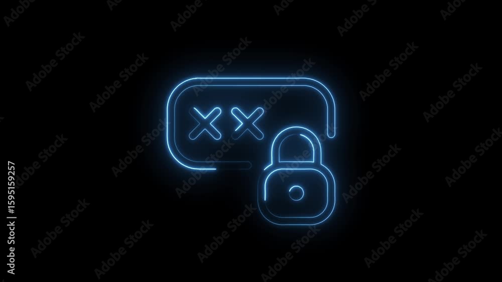 Poster glowing blue neon lock icon with password field on black background secure access digital security c