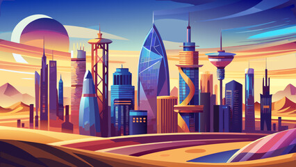 Doha, Qatar – Gleaming towers and desert dunes frame a city of innovation and tradition. A futuristic skyline ideal for sleek, modern vector work.