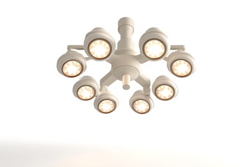 A cartoon clay surgical light unit with multiple round bulbs, suspended above and casting soft shadows, isolated on white