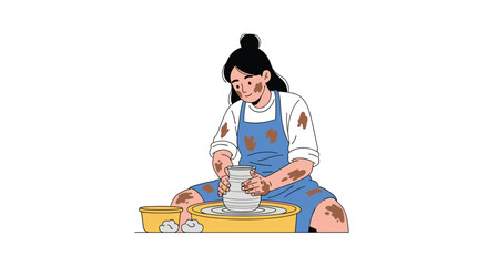 A dedicated artisan focused on shaping a unique ceramic piece on a pottery wheel during a creative session crafting handmade earthenware