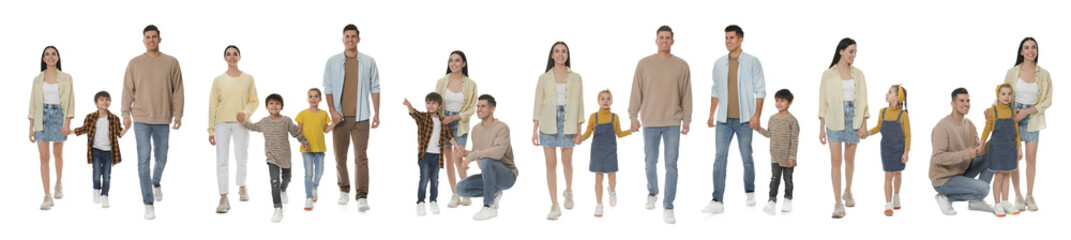 Obraz premium Family isolated on white, collection of full-length portraits