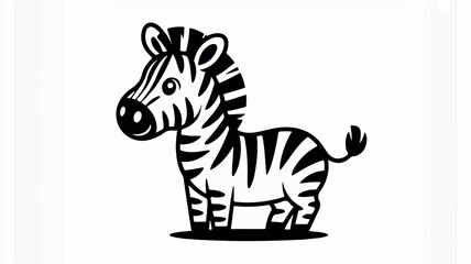 Minimalist black and white cartoon zebra line art illustration