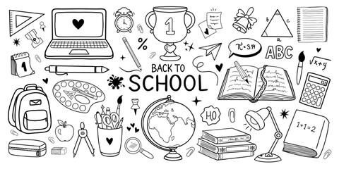 Back to School Doodle Sketch Set with Educational Elements