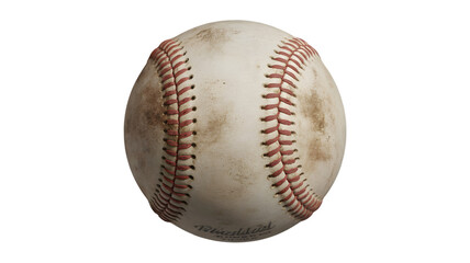 Used baseball with red stitching, leather texture, and dirt marks isolated on transparent background