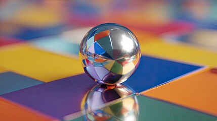 Reflective sphere on colorful mosaic