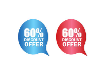 Blue and Red 60% Discount Speech Bubble Badges for Promotions