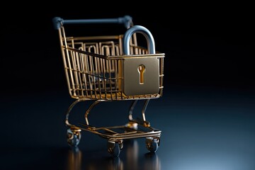 Gold shopping cart with a padlock