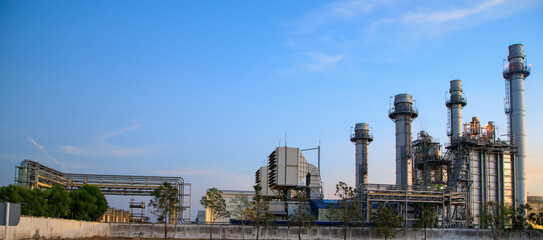 Combined Cycle Power Plant. Steam Turbine Modern Clean Power generator building. Large electricity industry.