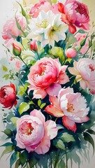 A romantic bouquet of beautiful pink and white roses, perfect for love, a wedding, a special gift, or mobile background