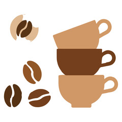 Obraz premium A stack of coffee cups with coffee beans isolated on white background