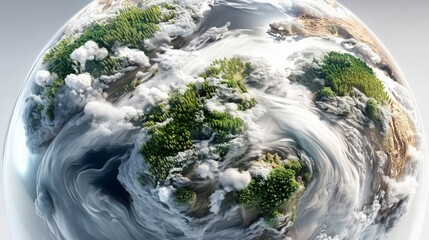 Earth with swirling clouds and lush landscapes