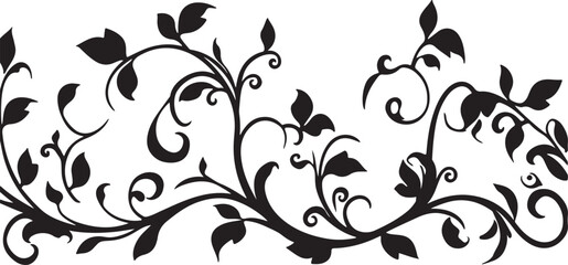 Obraz premium Elegant Black Floral Vine Border with Leaves on a White Background