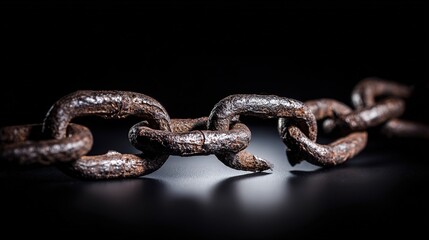Obraz premium Symbolic Freedom: Broken Iron Chain Links on Dark Metallic Surface with Dramatic Lighting
