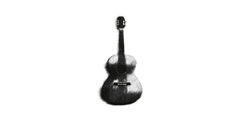 Vintage Acoustic Guitar In Halftone. Retro Musical Instrument Illustration Isolated On Transparent Background
