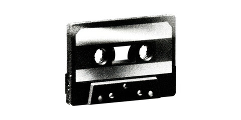 Obraz premium Vintage Cassette Tape In Halftone. Retro Audio Media Icon Illustration Isolated On Transparent Background